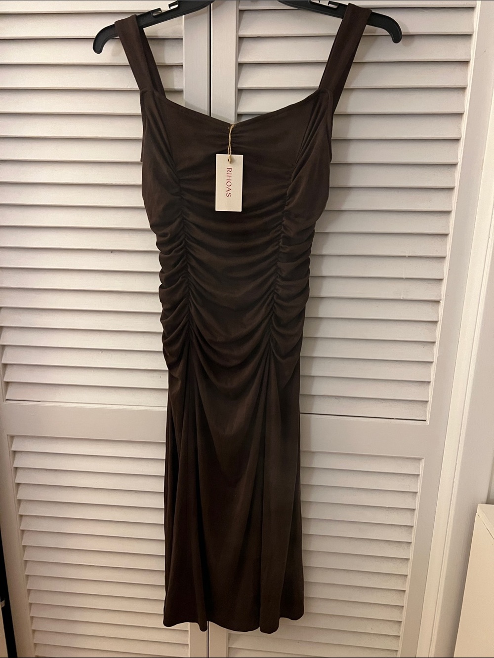 NEW Rihoas Body-con Ruched Coffee Knit Dress Medium - Picture 7 of 10